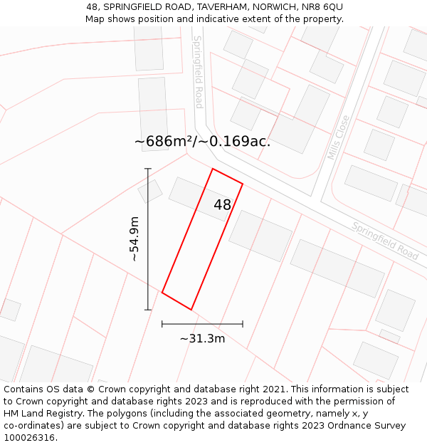 48, SPRINGFIELD ROAD, TAVERHAM, NORWICH, NR8 6QU: Plot and title map