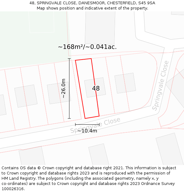 48, SPRINGVALE CLOSE, DANESMOOR, CHESTERFIELD, S45 9SA: Plot and title map