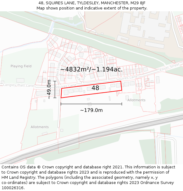 48, SQUIRES LANE, TYLDESLEY, MANCHESTER, M29 8JF: Plot and title map