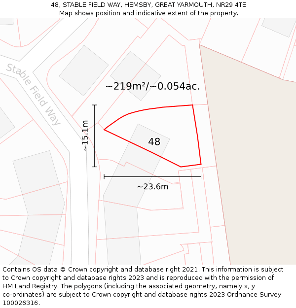 48, STABLE FIELD WAY, HEMSBY, GREAT YARMOUTH, NR29 4TE: Plot and title map