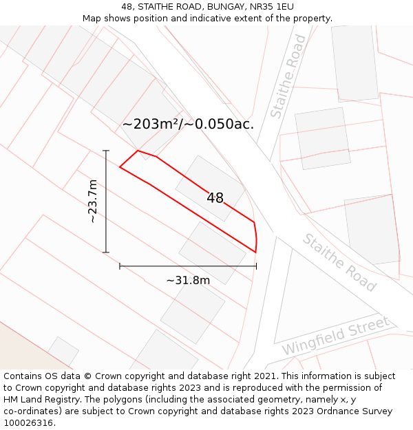 48, STAITHE ROAD, BUNGAY, NR35 1EU: Plot and title map