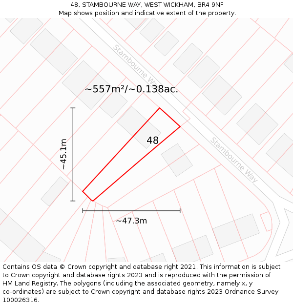 48, STAMBOURNE WAY, WEST WICKHAM, BR4 9NF: Plot and title map