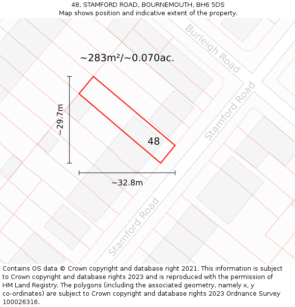48, STAMFORD ROAD, BOURNEMOUTH, BH6 5DS: Plot and title map