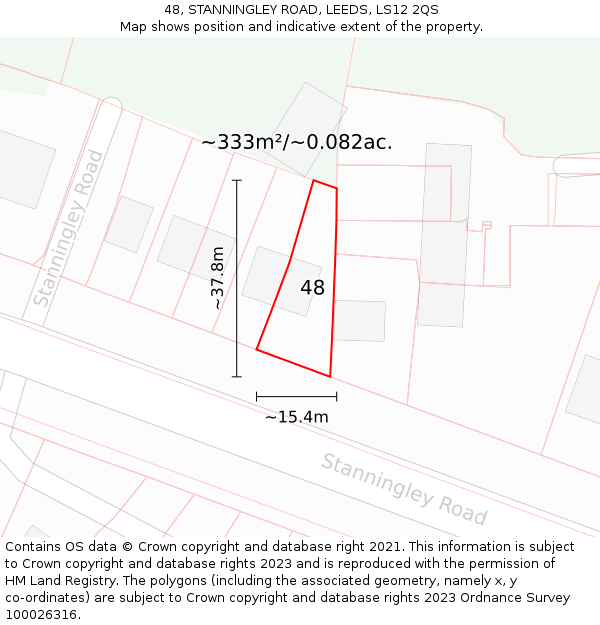 48, STANNINGLEY ROAD, LEEDS, LS12 2QS: Plot and title map