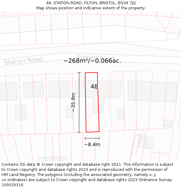 48, STATION ROAD, FILTON, BRISTOL, BS34 7JQ: Plot and title map
