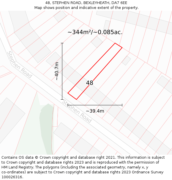 48, STEPHEN ROAD, BEXLEYHEATH, DA7 6EE: Plot and title map