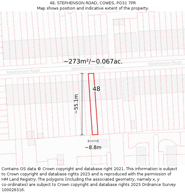 48, STEPHENSON ROAD, COWES, PO31 7PR: Plot and title map