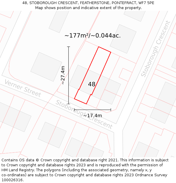 48, STOBOROUGH CRESCENT, FEATHERSTONE, PONTEFRACT, WF7 5PE: Plot and title map
