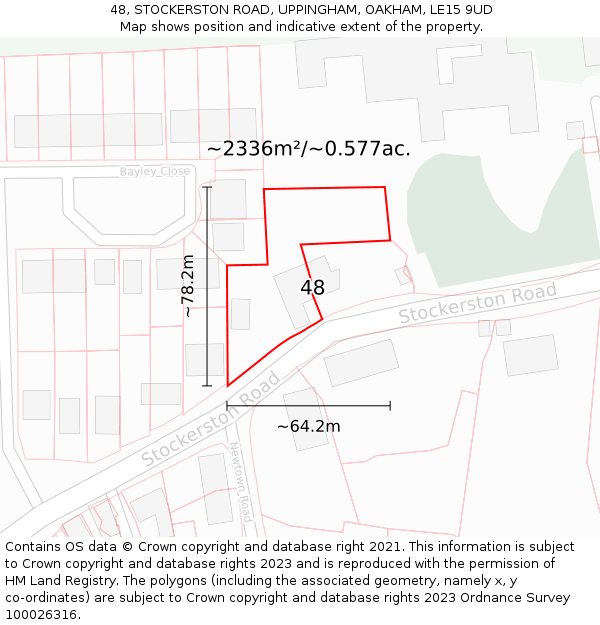 48, STOCKERSTON ROAD, UPPINGHAM, OAKHAM, LE15 9UD: Plot and title map