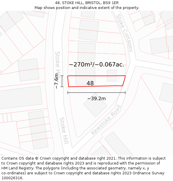 48, STOKE HILL, BRISTOL, BS9 1ER: Plot and title map