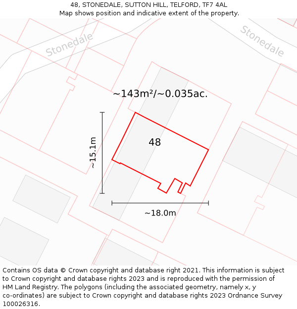 48, STONEDALE, SUTTON HILL, TELFORD, TF7 4AL: Plot and title map