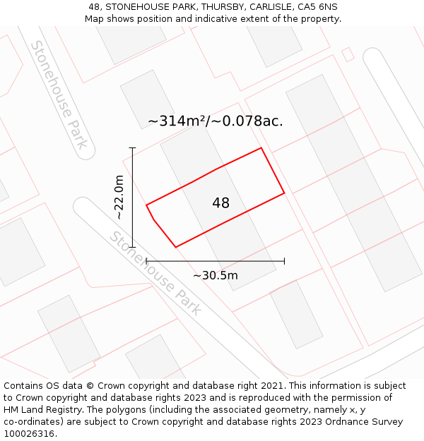 48, STONEHOUSE PARK, THURSBY, CARLISLE, CA5 6NS: Plot and title map