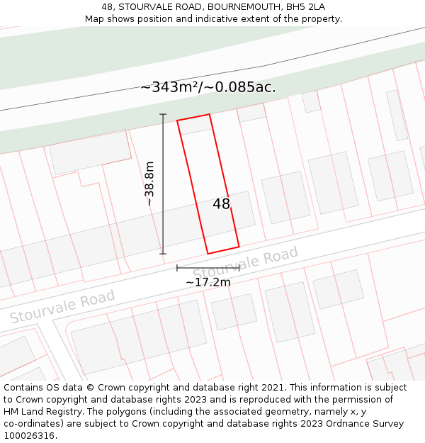 48, STOURVALE ROAD, BOURNEMOUTH, BH5 2LA: Plot and title map