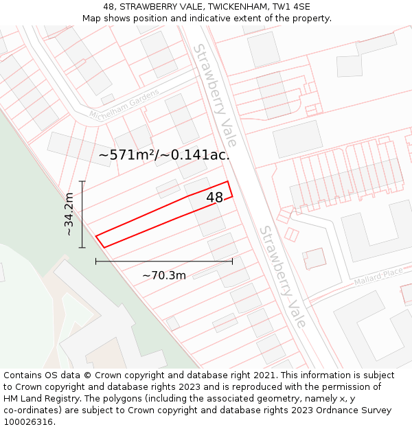 48, STRAWBERRY VALE, TWICKENHAM, TW1 4SE: Plot and title map
