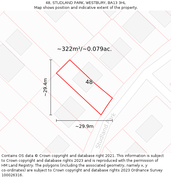 48, STUDLAND PARK, WESTBURY, BA13 3HL: Plot and title map