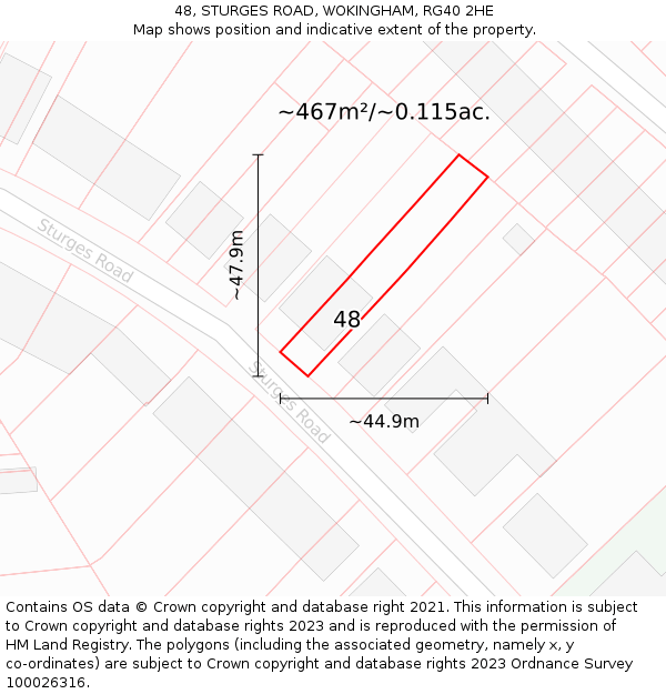 48, STURGES ROAD, WOKINGHAM, RG40 2HE: Plot and title map