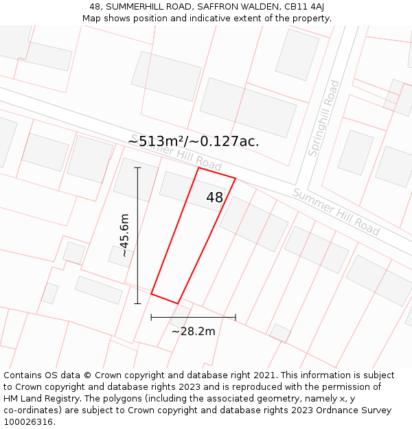 48, SUMMERHILL ROAD, SAFFRON WALDEN, CB11 4AJ: Plot and title map