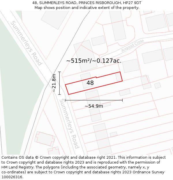 48, SUMMERLEYS ROAD, PRINCES RISBOROUGH, HP27 9DT: Plot and title map