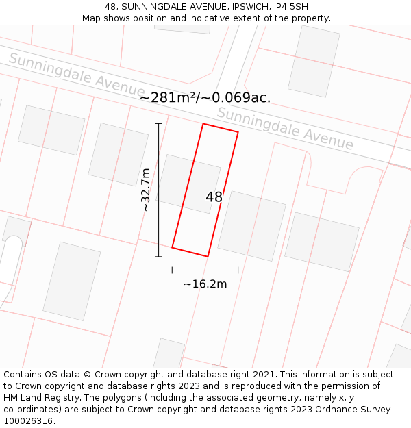 48, SUNNINGDALE AVENUE, IPSWICH, IP4 5SH: Plot and title map