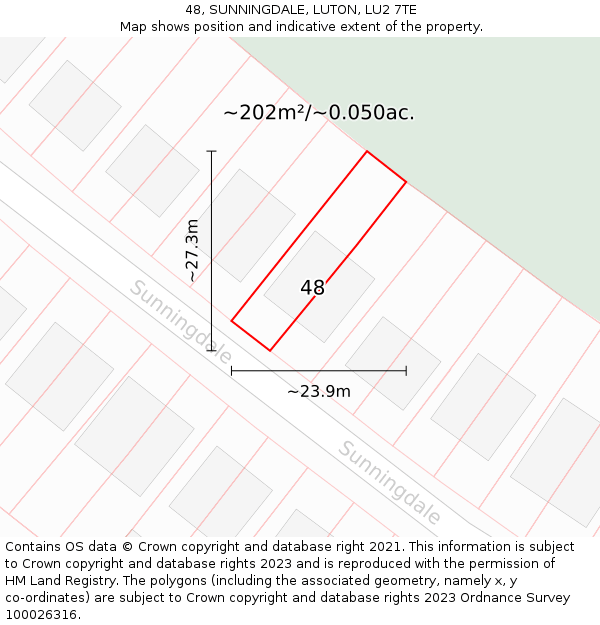 48, SUNNINGDALE, LUTON, LU2 7TE: Plot and title map