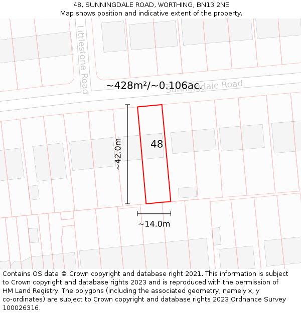 48, SUNNINGDALE ROAD, WORTHING, BN13 2NE: Plot and title map