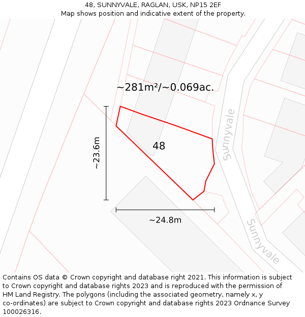 48, SUNNYVALE, RAGLAN, USK, NP15 2EF: Plot and title map