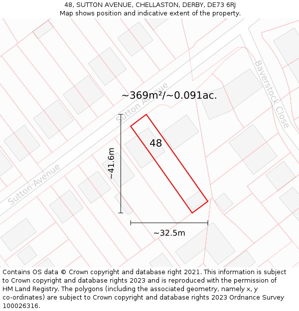 48, SUTTON AVENUE, CHELLASTON, DERBY, DE73 6RJ: Plot and title map
