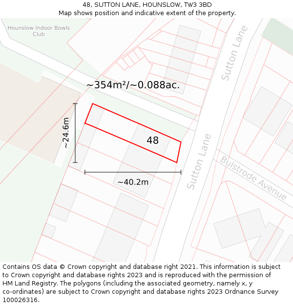 48, SUTTON LANE, HOUNSLOW, TW3 3BD: Plot and title map