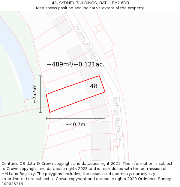 48, SYDNEY BUILDINGS, BATH, BA2 6DB: Plot and title map