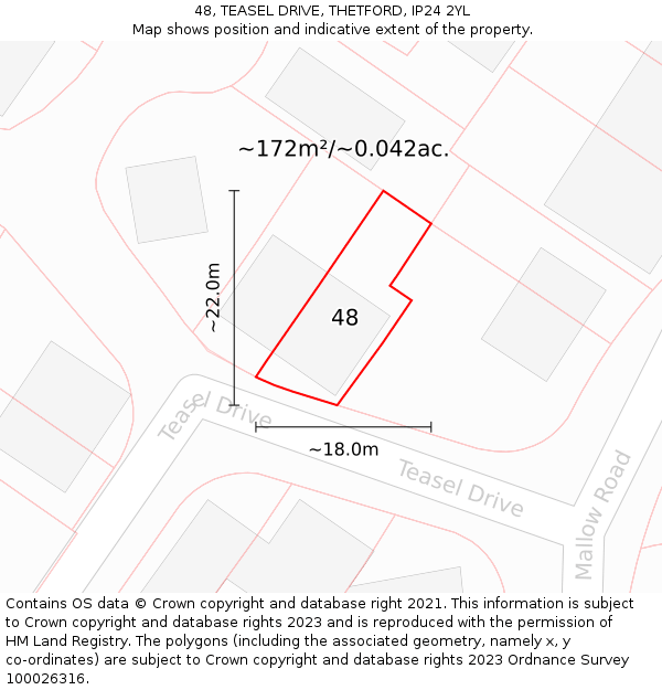 48, TEASEL DRIVE, THETFORD, IP24 2YL: Plot and title map
