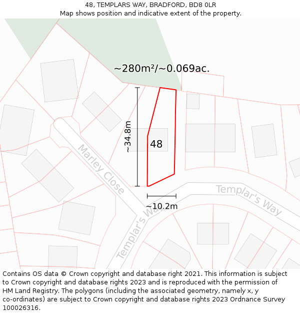 48, TEMPLARS WAY, BRADFORD, BD8 0LR: Plot and title map