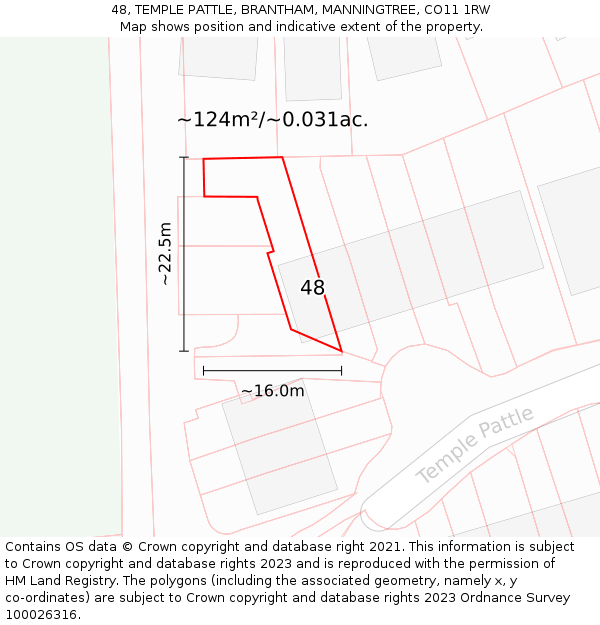 48, TEMPLE PATTLE, BRANTHAM, MANNINGTREE, CO11 1RW: Plot and title map