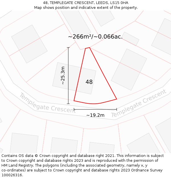 48, TEMPLEGATE CRESCENT, LEEDS, LS15 0HA: Plot and title map