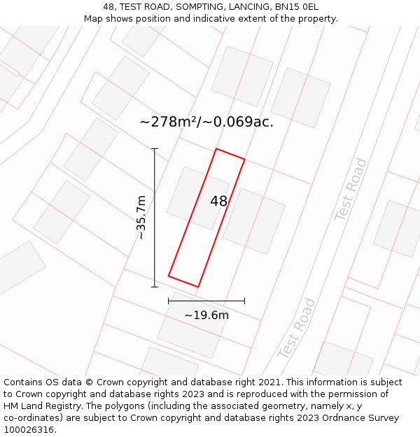 48, TEST ROAD, SOMPTING, LANCING, BN15 0EL: Plot and title map