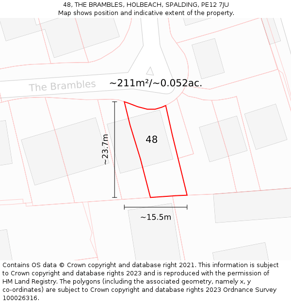48, THE BRAMBLES, HOLBEACH, SPALDING, PE12 7JU: Plot and title map