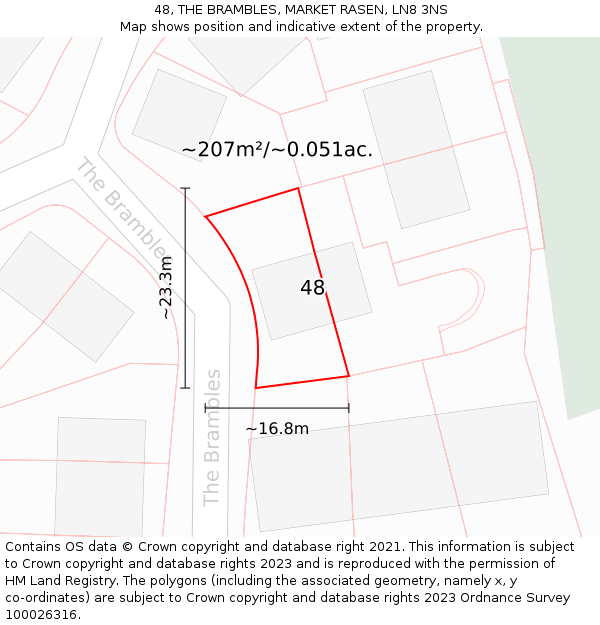 48, THE BRAMBLES, MARKET RASEN, LN8 3NS: Plot and title map