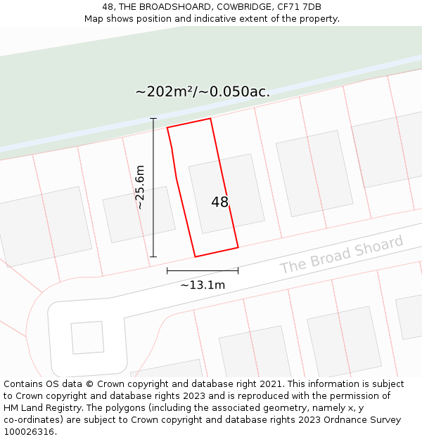 48, THE BROADSHOARD, COWBRIDGE, CF71 7DB: Plot and title map