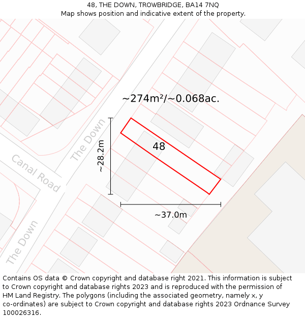 48, THE DOWN, TROWBRIDGE, BA14 7NQ: Plot and title map