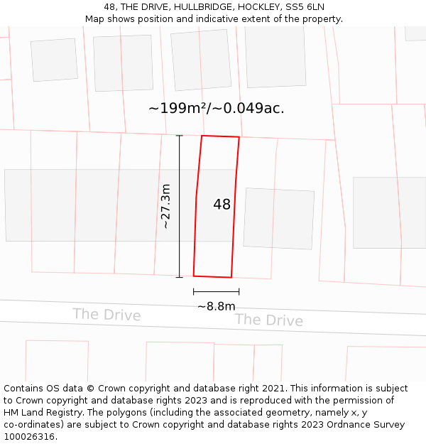 48, THE DRIVE, HULLBRIDGE, HOCKLEY, SS5 6LN: Plot and title map