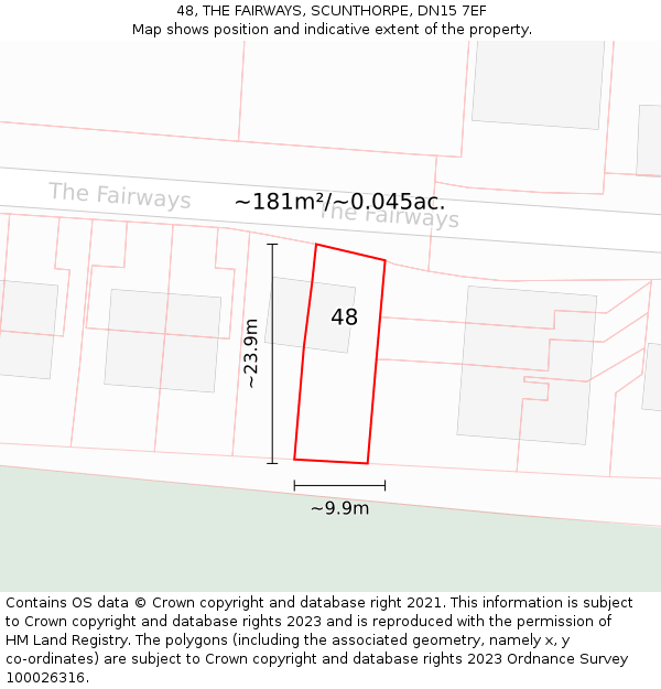 48, THE FAIRWAYS, SCUNTHORPE, DN15 7EF: Plot and title map