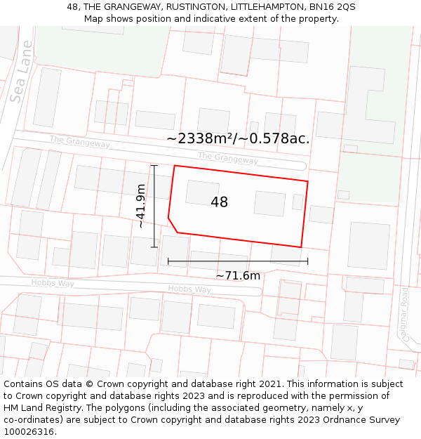 48, THE GRANGEWAY, RUSTINGTON, LITTLEHAMPTON, BN16 2QS: Plot and title map