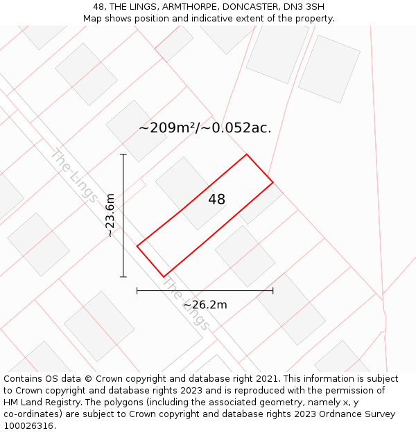 48, THE LINGS, ARMTHORPE, DONCASTER, DN3 3SH: Plot and title map