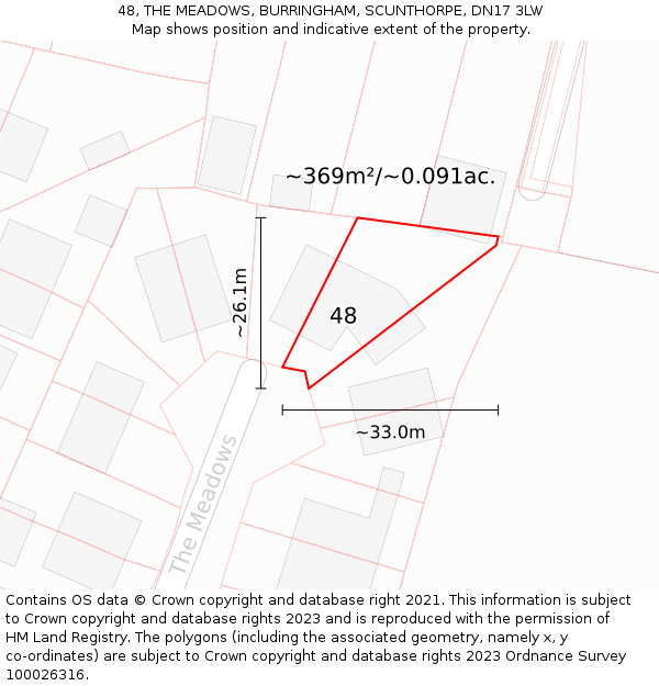 48, THE MEADOWS, BURRINGHAM, SCUNTHORPE, DN17 3LW: Plot and title map