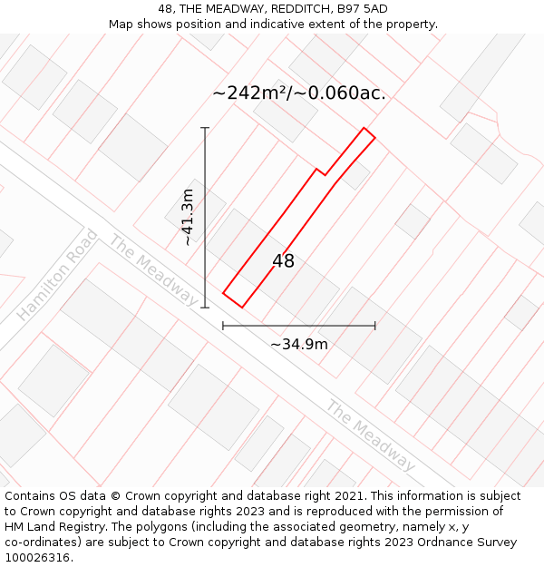 48, THE MEADWAY, REDDITCH, B97 5AD: Plot and title map