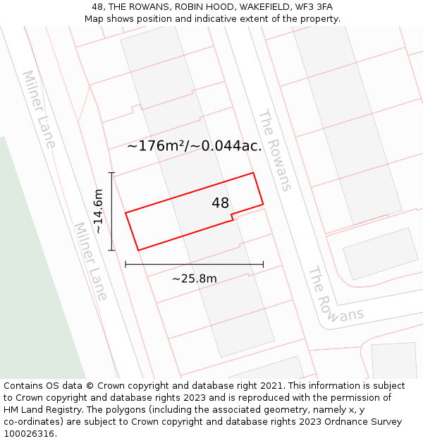 48, THE ROWANS, ROBIN HOOD, WAKEFIELD, WF3 3FA: Plot and title map