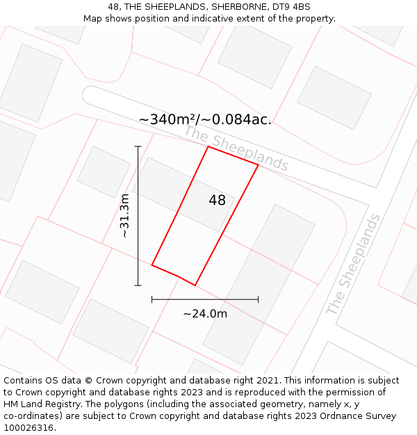 48, THE SHEEPLANDS, SHERBORNE, DT9 4BS: Plot and title map