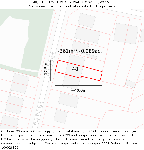 48, THE THICKET, WIDLEY, WATERLOOVILLE, PO7 5JL: Plot and title map