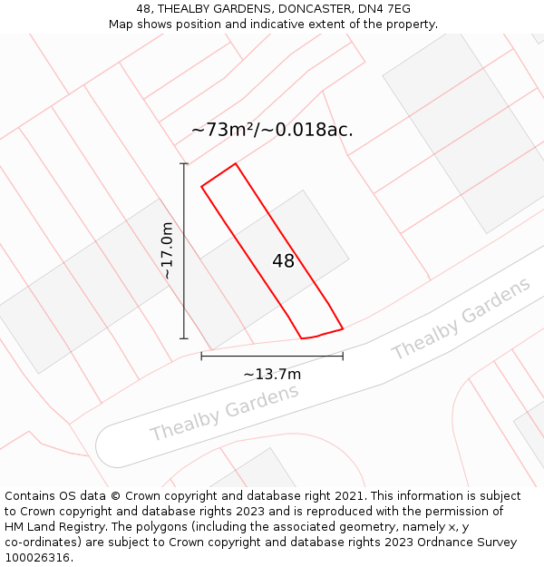 48, THEALBY GARDENS, DONCASTER, DN4 7EG: Plot and title map