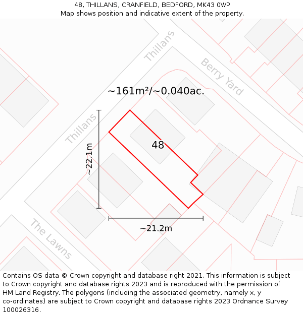 48, THILLANS, CRANFIELD, BEDFORD, MK43 0WP: Plot and title map