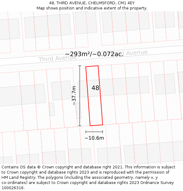 48, THIRD AVENUE, CHELMSFORD, CM1 4EY: Plot and title map